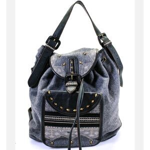 Studded leather Trim Backpack Handbag Gray gold Isabella Fiore